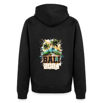 Bali 2024 Reisen Urlaub - Unisex Premium Bio Zip Hoodie - Schwarz - Hinten - Nico (187cm)