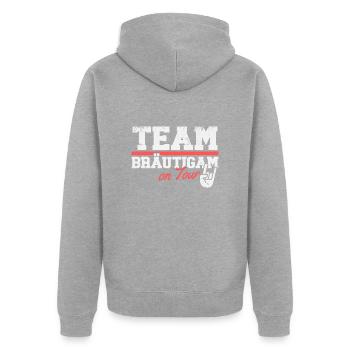Team Bräutigam Junggesellenabschied - Unisex Premium Bio Zip Hoodie - Grau meliert - Hinten - Nico (187cm)
