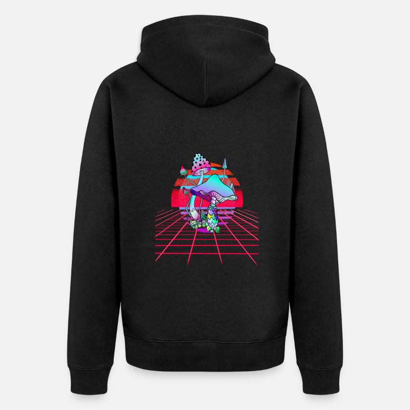 Champignons Psychédéliques - Retro Wave Sunset - Veste à capuche bio Premium Unisexe - noir