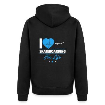 Skateboard-Liebe fürs Leben – Vollgas und Spaß! - Unisex Premium Bio Zip Hoodie - Schwarz - Hinten - Nico (187cm)