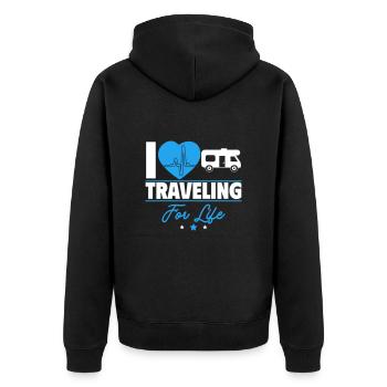 Voyagez pour toujours – partez à l’aventure avec un camping-car - Veste à capuche bio Premium Unisexe - noir - Dos - Nico (187cm)