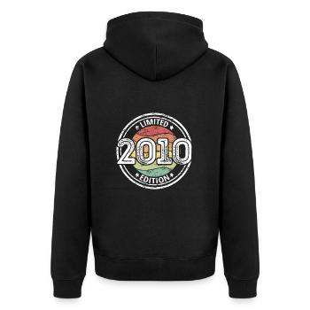 Jahrgang 2010 limited Edition 13. Geburtstag - Unisex Premium Bio Zip Hoodie - Schwarz - Hinten - Nico (187cm)