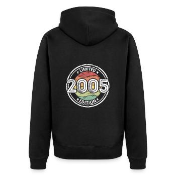 Jahrgang 2005 limited Edition 18. Geburtstag - Unisex Premium Bio Zip Hoodie - Schwarz - Hinten - Nico (187cm)