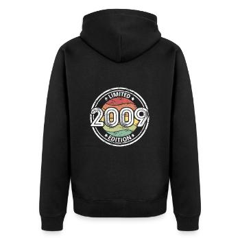 Jahrgang 2009 limited Edition 14. Geburtstag - Unisex Premium Bio Zip Hoodie - Schwarz - Hinten - Nico (187cm)