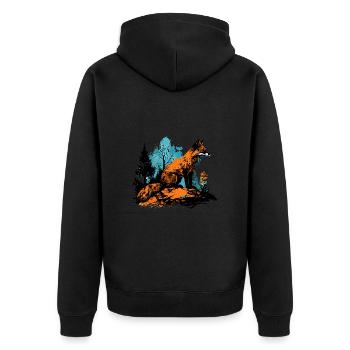 Cooles Fuchs Aquarell im Wald - Street Art - Unisex Premium Bio Zip Hoodie - Schwarz - Hinten - Nico (187cm)