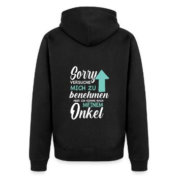 Ich versuche mich zu benehmen Onkel Geburtstag Fun - Unisex Premium Bio Zip Hoodie - Schwarz - Hinten - Nico (187cm)