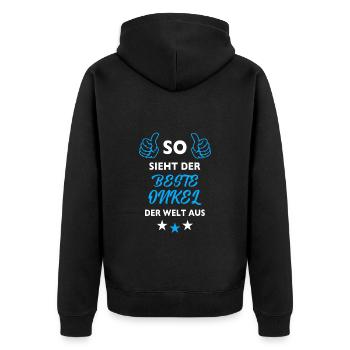 So sieht der beste Onkel der Welt aus - Unisex Premium Bio Zip Hoodie - Schwarz - Hinten - Nico (187cm)