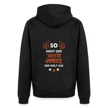 So sieht der beste Onkel der Welt aus - Unisex Premium Bio Zip Hoodie - Schwarz - Hinten - Nico (187cm)