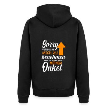 Ich versuche mich zu benehmen Onkel Geburtstag Fun - Unisex Premium Bio Zip Hoodie - Schwarz - Hinten - Nico (187cm)
