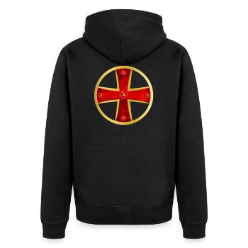 Templer Kreuz Gold + Edelsteine - Unisex Premium Bio Zip Hoodie - Schwarz - Hinten - Nico (187cm)