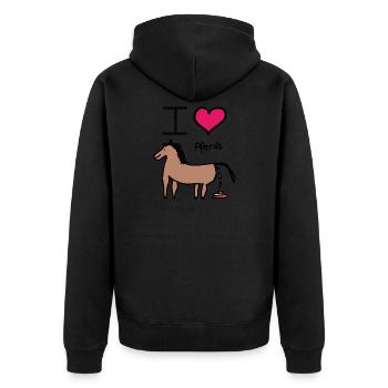 LUSTIGE SPRÜCHE PFERDE ICH LIEBE PFERDS GESCHENK - Unisex Premium Bio Zip Hoodie - Schwarz - Hinten - Nico (187cm)