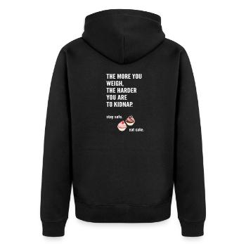 The more you weigh, the harder you are to kidnap. - Unisex Premium Bio Zip Hoodie - Schwarz - Hinten - Nico (187cm)