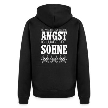 MUTTER VATER VON SÖHNEN MAMA PAPA SPRÜCHE GESCHENK - Unisex Premium Bio Zip Hoodie - Schwarz - Hinten - Nico (187cm)