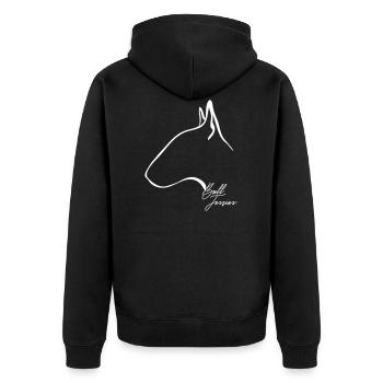 BULL TERRIER Profil Wilsigns - Unisex Premium Bio Zip Hoodie - Schwarz - Hinten - Nico (187cm)