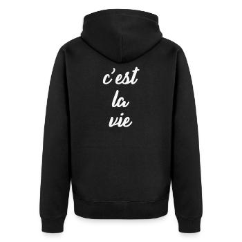 C'est La Vie Weiß - Unisex Premium Bio Zip Hoodie - Schwarz - Hinten - Nico (187cm)