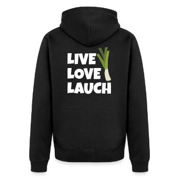 Live Love Lauch Fitness Leben als Lauch - Unisex Premium Bio Zip Hoodie - Schwarz - Hinten - Nico (187cm)