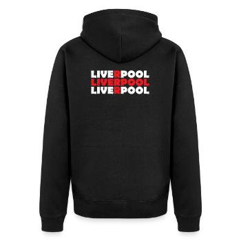 Liverpool - Unisex Premium Bio Zip Hoodie - Schwarz - Hinten - Nico (187cm)