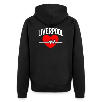 Liverpool - Unisex Premium Bio Zip Hoodie - Schwarz - Hinten - Nico (187cm)