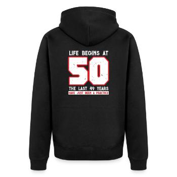 50ème anniversaire - Veste à capuche bio Premium Unisexe - noir - Dos - Nico (187cm)