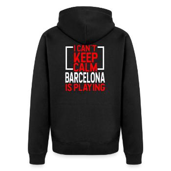Barcelona - Unisex Premium Bio Zip Hoodie - Schwarz - Hinten - Nico (187cm)