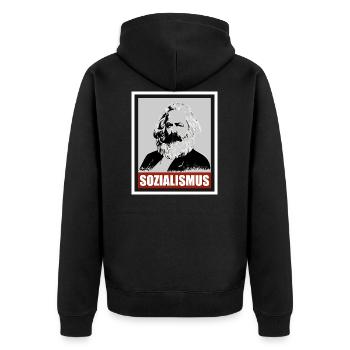 Marx, Sozialismus, Antikapitalismus, Revolution - Unisex Premium Bio Zip Hoodie - Schwarz - Hinten - Nico (187cm)