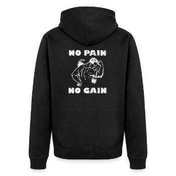 No Pain No Gain - Unisex Premium Bio Zip Hoodie - Schwarz - Hinten - Nico (187cm)