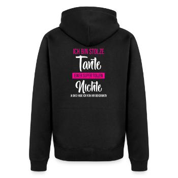 Stolze Tante - Nichte - Unisex Premium Bio Zip Hoodie - Schwarz - Hinten - Nico (187cm)
