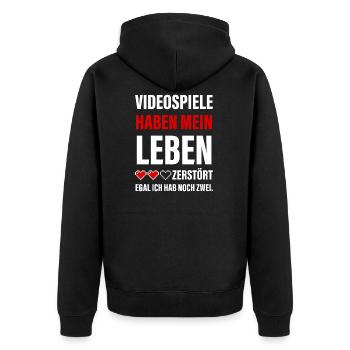 Videospiele Haben Mein Leben Zerstört - Gamer - Unisex Premium Bio Zip Hoodie - Schwarz - Hinten - Nico (187cm)