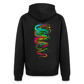 Bunt, Farbspritzer, Farbe, Musik, Trance, Techno, - Unisex Premium Bio Zip Hoodie - Schwarz - Hinten - Nico (187cm)