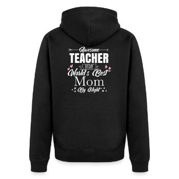 Awesome Teacher Shirt · Worlds Best Mom · Gift - Unisex Premium Organic Zip Hoodie - black - Back - Nico (187cm)
