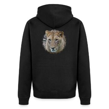 Löwin - Unisex Premium Bio Zip Hoodie - Schwarz - Hinten - Nico (187cm)