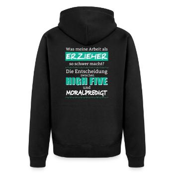 Erzieherin Erzieher Kindergarten High Five Kinder - Unisex Premium Bio Zip Hoodie - Schwarz - Hinten - Nico (187cm)