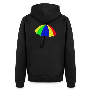 Logo bunter Regenschirm - Unisex Premium Bio Zip Hoodie - Schwarz - Hinten - Nico (187cm)