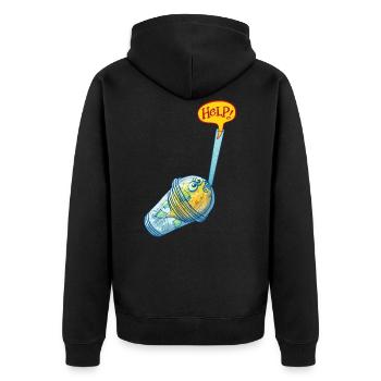 Poisson-globe dans verre plastique demande d'aide - Veste à capuche bio Premium Unisexe - noir - Dos - Nico (187cm)