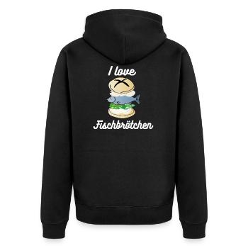 I Love Fischbroetchen Brathering Geschenk Norden - Unisex Premium Bio Zip Hoodie - Schwarz - Hinten - Nico (187cm)