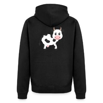 Kuh - Unisex Premium Bio Zip Hoodie - Schwarz - Hinten - Nico (187cm)