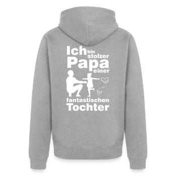 Vater Tochter Sprüche Tshirt Geschenkidee Vatertag - Unisex Premium Bio Zip Hoodie - Grau meliert - Hinten - Nico (187cm)