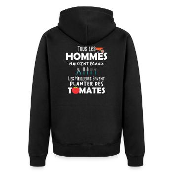 Cadeau drôle jardinier Jardin Tomates marrant - Veste à capuche bio Premium Unisexe - noir - Dos - Nico (187cm)