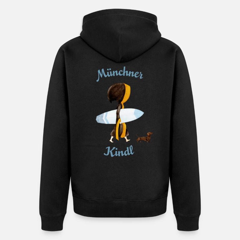 Münchner Kindl mit Surfbrett - Unisex Premium Bio Zip Hoodie - Schwarz