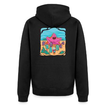 Seestern in Unterwasserstadt - Unisex Premium Bio Zip Hoodie - Schwarz - Hinten - Nico (187cm)
