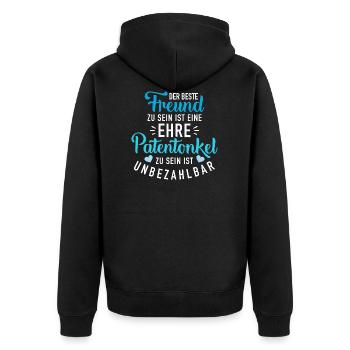 Patenonkel - Unisex Premium Bio Zip Hoodie - Schwarz - Hinten - Nico (187cm)