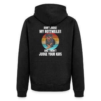 Rottweilerbesitzer | Leben ohne Kinder - Unisex Premium Bio Zip Hoodie - Schwarz - Hinten - Nico (187cm)