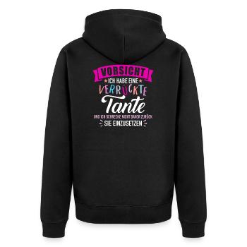 Tante - Unisex Premium Bio Zip Hoodie - Schwarz - Hinten - Nico (187cm)
