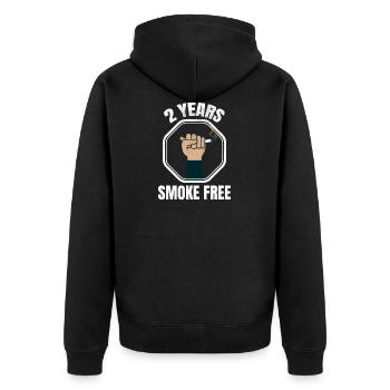 2 Jahre Rauchfrei | Rauchen Augehört Ex-Raucher - Unisex Premium Bio Zip Hoodie - Schwarz - Hinten - Nico (187cm)