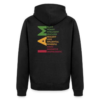 Ich bin eine farbige Frau, intelligent, gebildet - Unisex Premium Bio Zip Hoodie - Schwarz - Hinten - Nico (187cm)