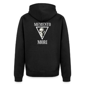 Memento Mori | Skull and Crossbones Stoic Philosophy - Unisex Premium Organic Zip Hoodie - black - Back - Nico (187cm)