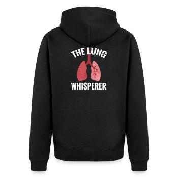 Atemtherapeut Geschenkidee | Atemtherapie Lungen - Unisex Premium Bio Zip Hoodie - Schwarz - Hinten - Nico (187cm)