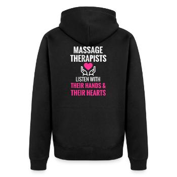 Masseuse Idée cadeau Massage thérapeute massage - Veste à capuche bio Premium Unisexe - noir - Dos - Nico (187cm)