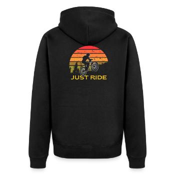 MTB Mountainbike Fahrradfahrer Just Ride Geschenk - Unisex Premium Bio Zip Hoodie - Schwarz - Hinten - Nico (187cm)