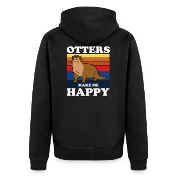 Otters Make Me Happy Lustiger Otter Spruch - Unisex Premium Bio Zip Hoodie - Schwarz - Hinten - Nico (187cm)